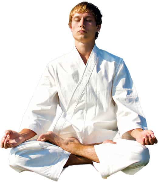 Martial Arts Lessons for Adults in Roy UT - Young Man Thinking and Meditating in White