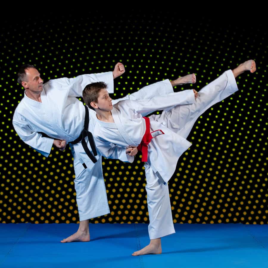 Martial Arts Lessons for Families in Roy UT - Dad and Son High Kick